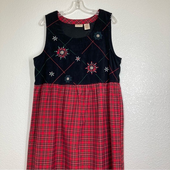 Bobbie Brooks Dress Vintage Large Embroidered Sleeveless Red Black - Picture 4 of 11